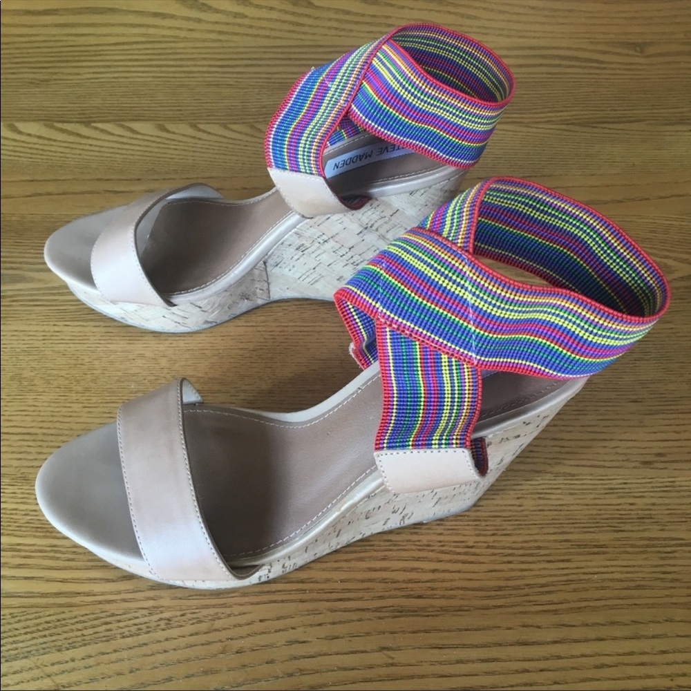 Steve Madden rainbow ankle wrap wedges
